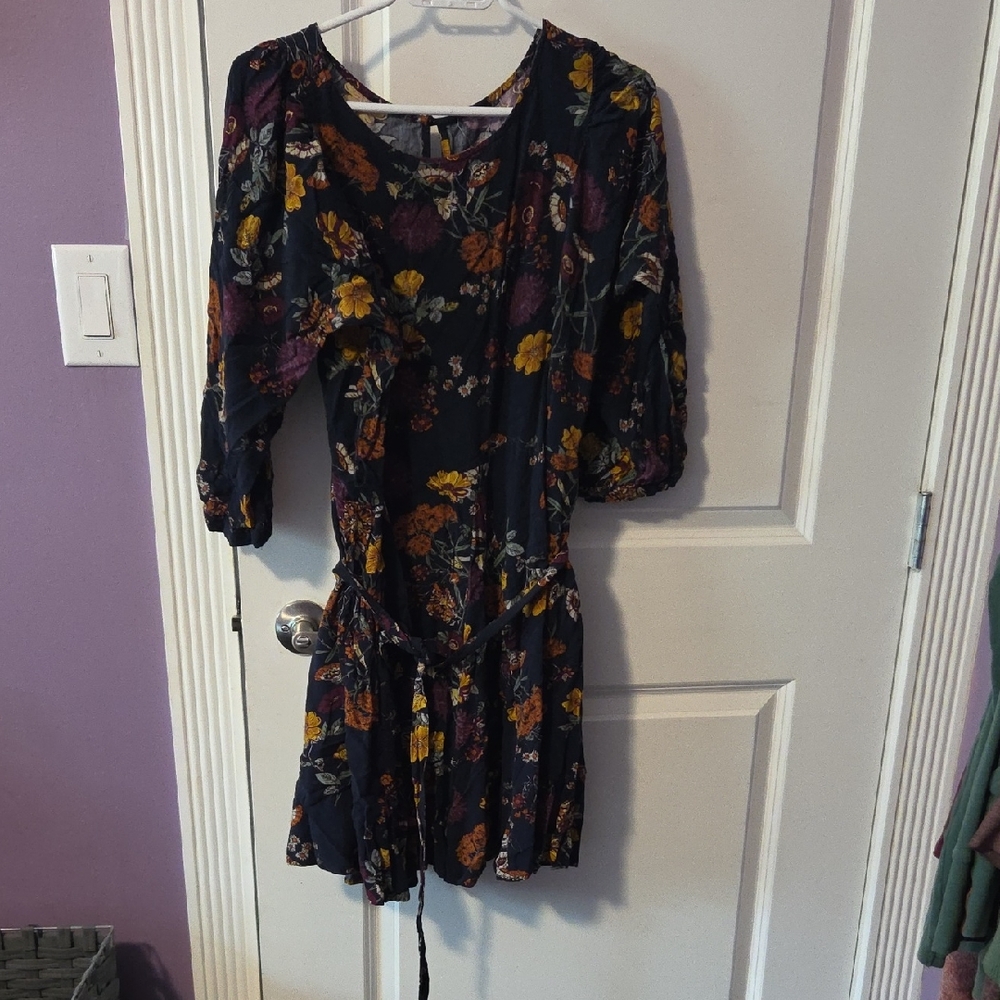Grace & Lace Floral Long Sleeve Dress - Navy and Yellow